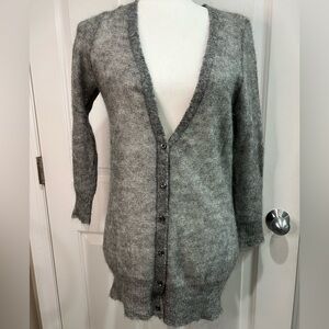 J Crew gray mohair, nylon and wool button up light weight cardigan size M